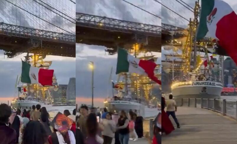 Buque de la Armada de México impacta puente de Brooklyn durante maniobra en Nueva York | Video