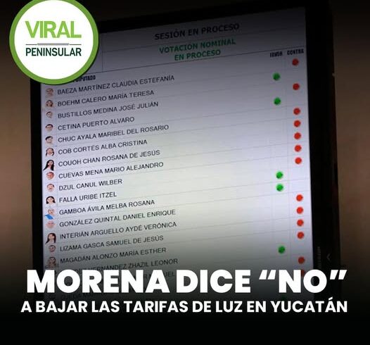 Morena dice «no» a bajar las tarifas de luz en Yucatán
