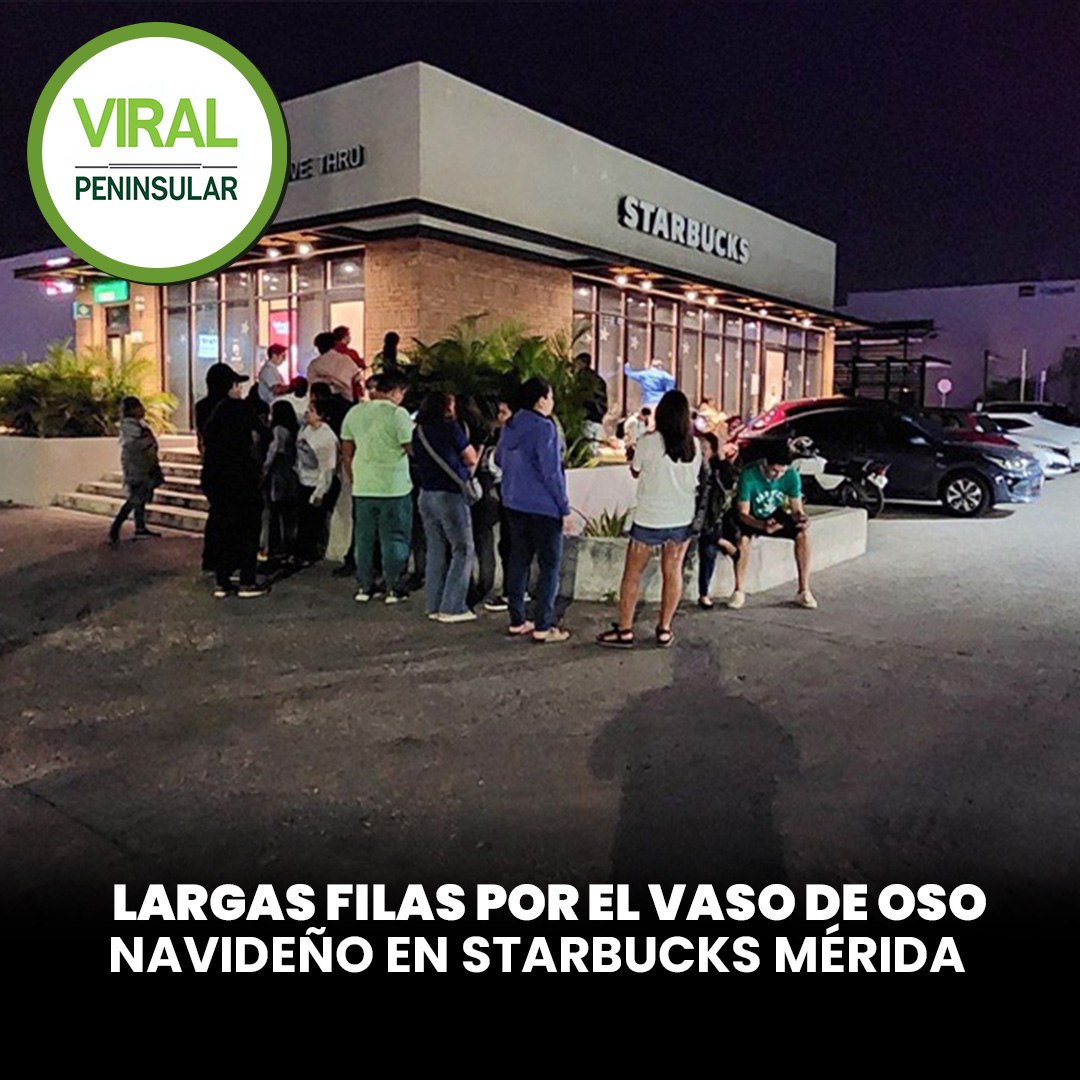Largas filas por el vaso de oso navideño en Starbucks Mérida