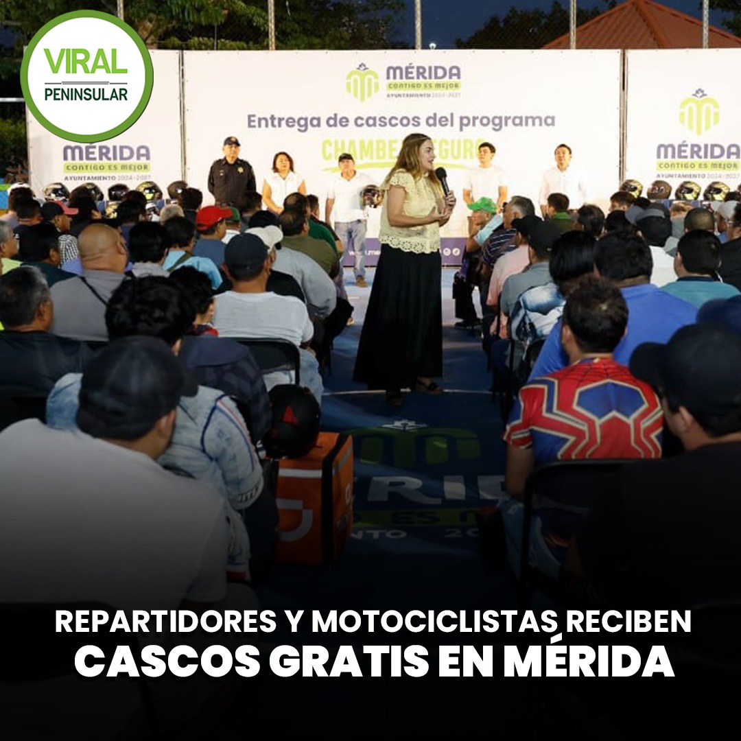 Repartidores y motociclistas reciben cascos gratis en Mérida