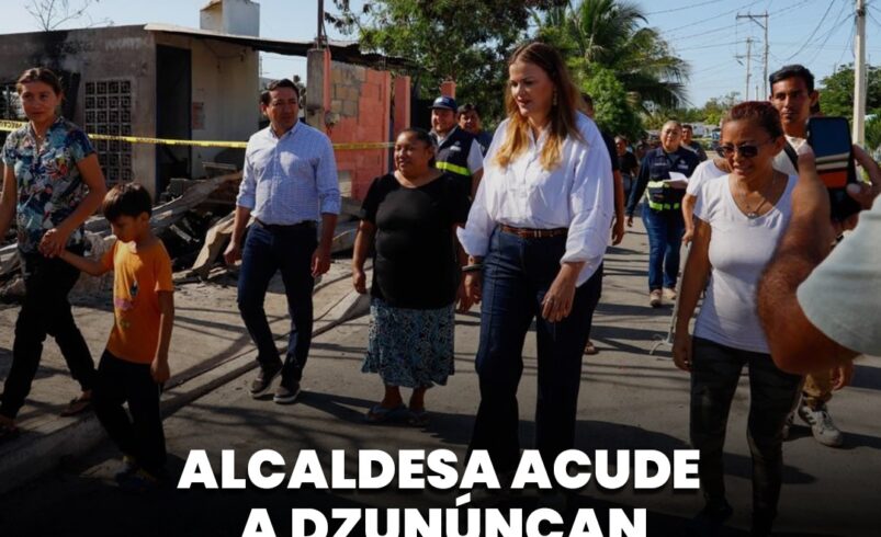 Alcaldesa acude a Dzunúncan tras incendio que dejó viviendas afectadas