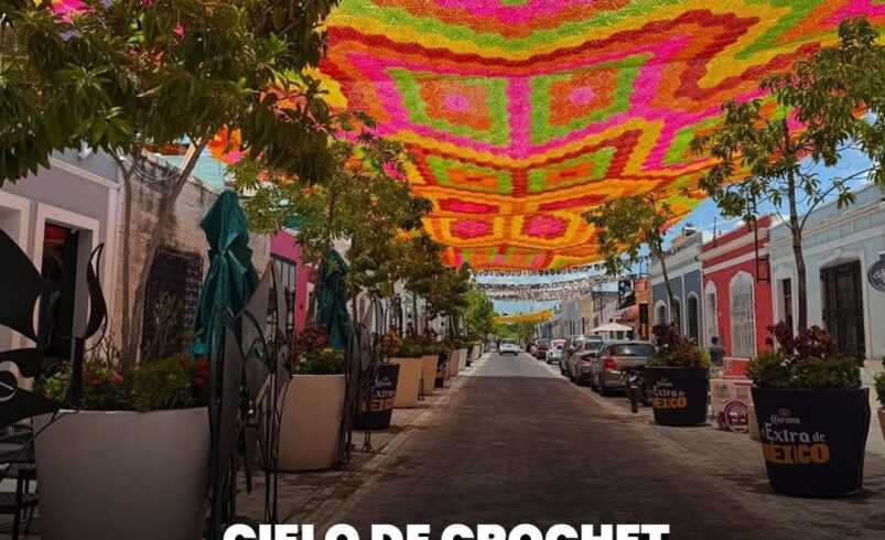 Cielo de crochet llama la atención en el Corredor Gastronómico